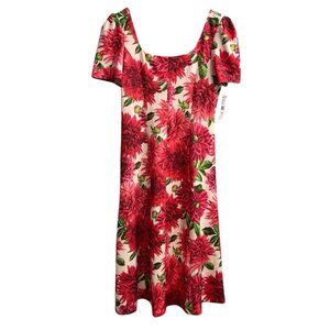 Donna Ricco Dress Womens 14 Red Floral Scuba Knit Midi Aline Event Wedding Guest